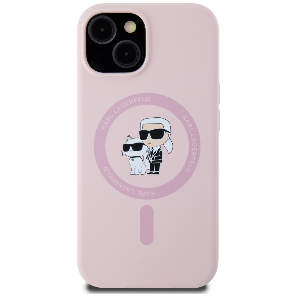 MagSafe hoesje voor Apple iPhone 15 Plus, Karl Lagerfeld, Silicone Karl & Choupette, Roze