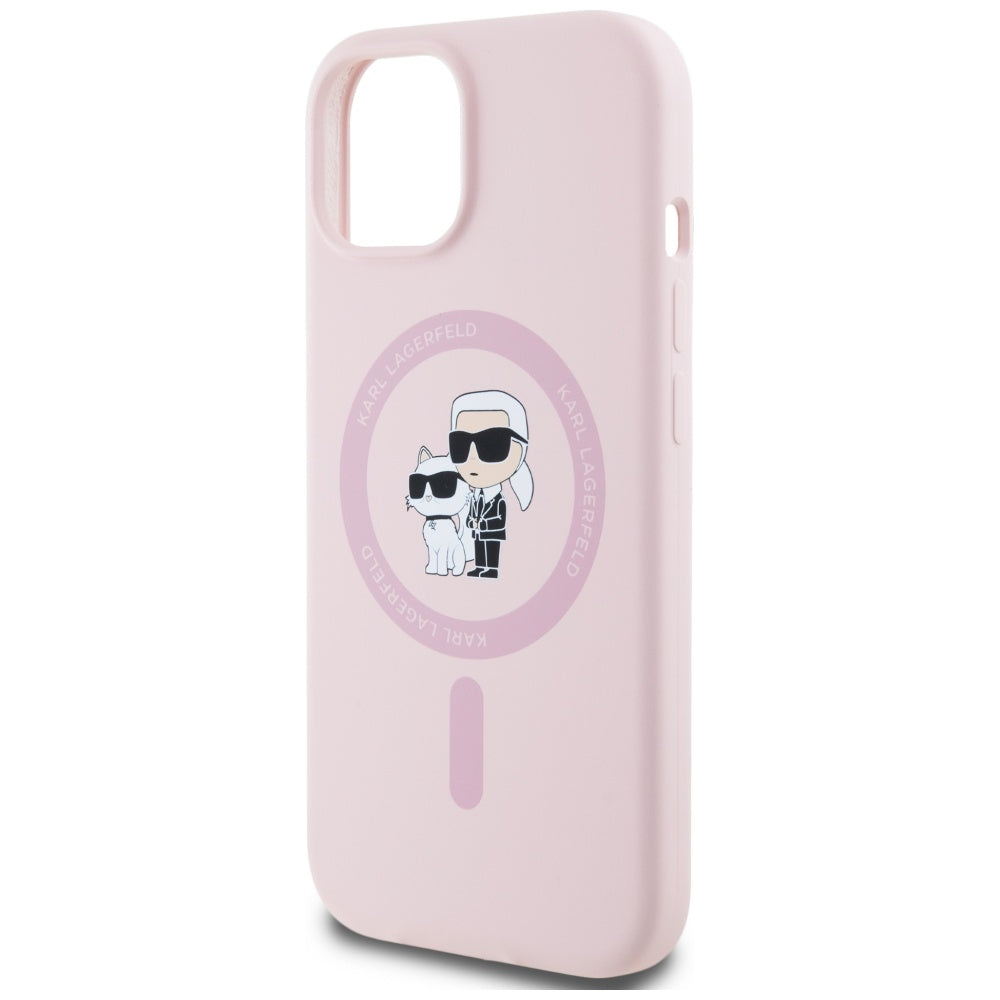 MagSafe hoesje voor Apple iPhone 15 Plus, Karl Lagerfeld, Silicone Karl & Choupette, Roze