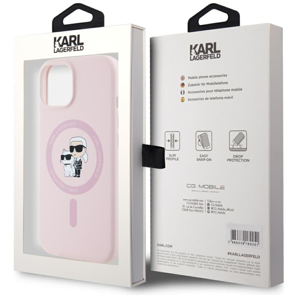 MagSafe hoesje voor Apple iPhone 15 Plus, Karl Lagerfeld, Silicone Karl & Choupette, Roze