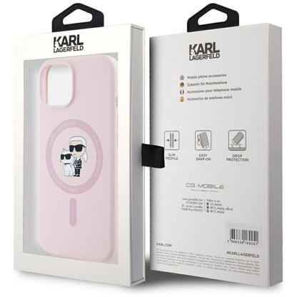 MagSafe hoesje voor Apple iPhone 15 Plus, Karl Lagerfeld, Silicone Karl & Choupette, Roze