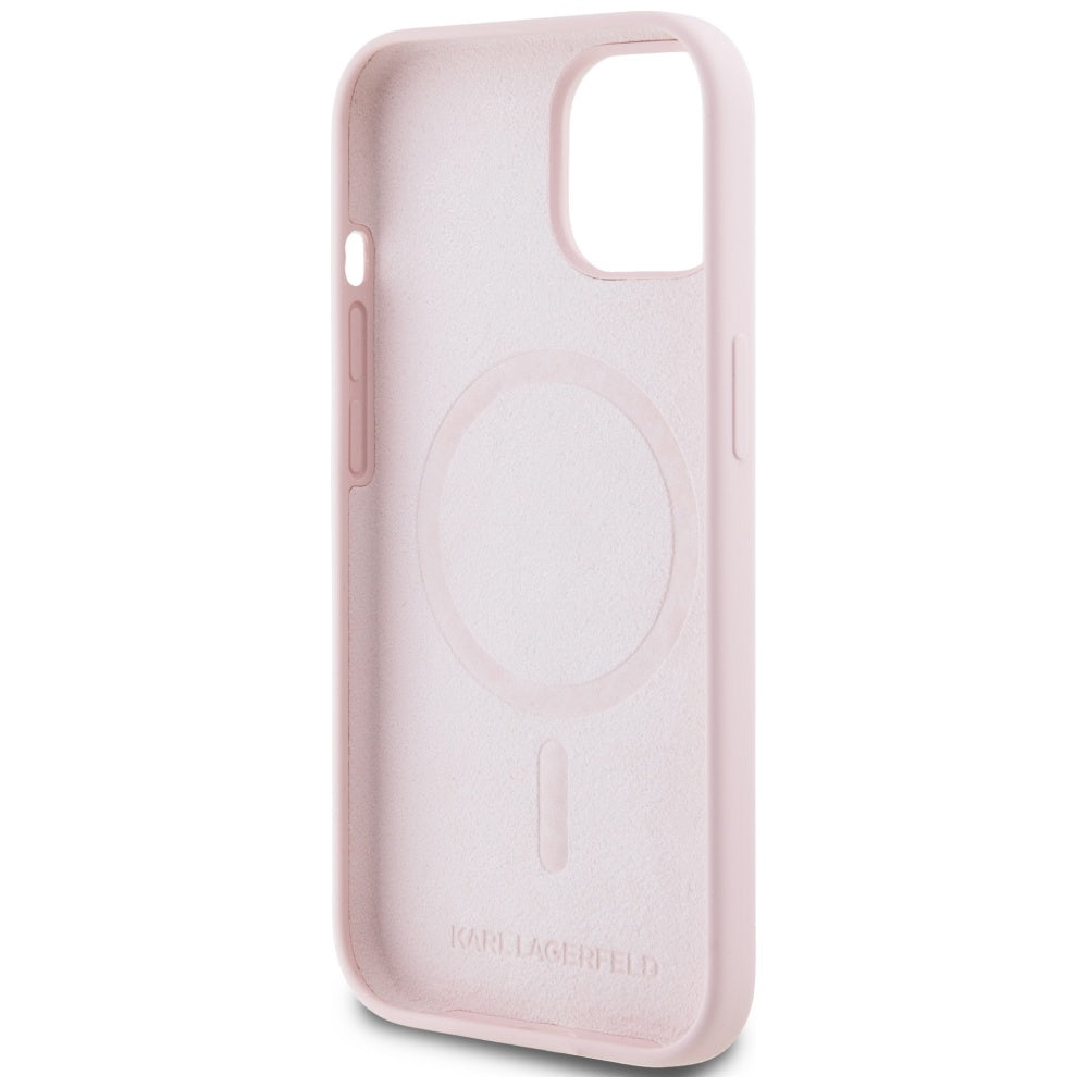 MagSafe hoesje voor Apple iPhone 15 Plus, Karl Lagerfeld, Silicone Karl & Choupette, Roze
