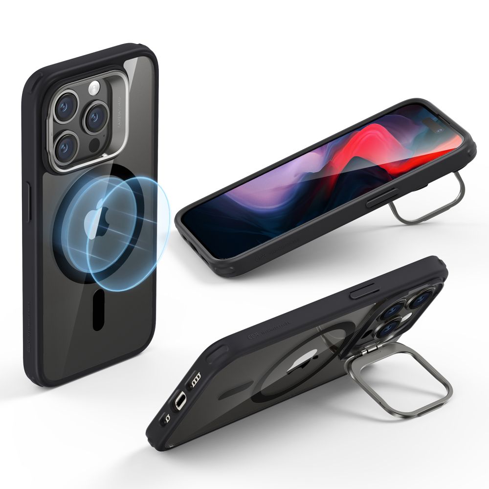 MagSafe Hülle für Apple iPhone 15 Pro, ESR, Classic Hybrid Kickstand, Schwarz Transparent