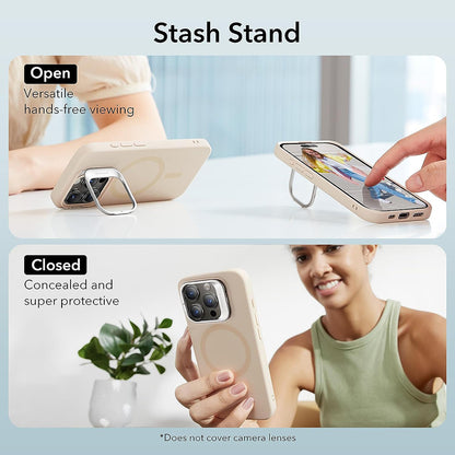 Étui MagSafe pour Apple iPhone 15 Pro, ESR, Cloud Soft Kickstand, Crème