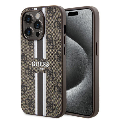 MagSafe hoesje voor Apple iPhone 15 Pro, Guess, 4G Printed Stripes, Bruin
