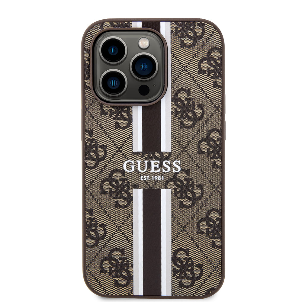MagSafe hoesje voor Apple iPhone 15 Pro, Guess, 4G Printed Stripes, Bruin