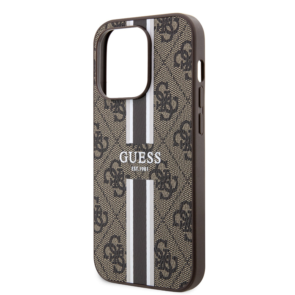MagSafe hoesje voor Apple iPhone 15 Pro, Guess, 4G Printed Stripes, Bruin