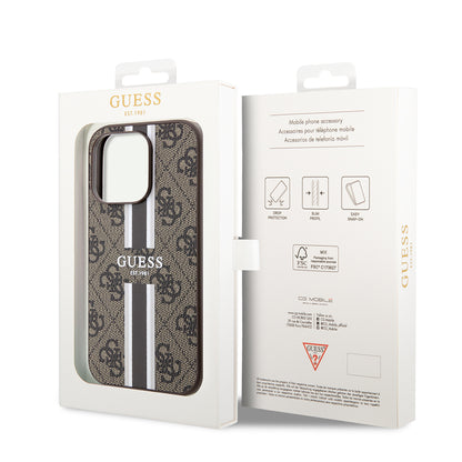 MagSafe hoesje voor Apple iPhone 15 Pro, Guess, 4G Printed Stripes, Bruin