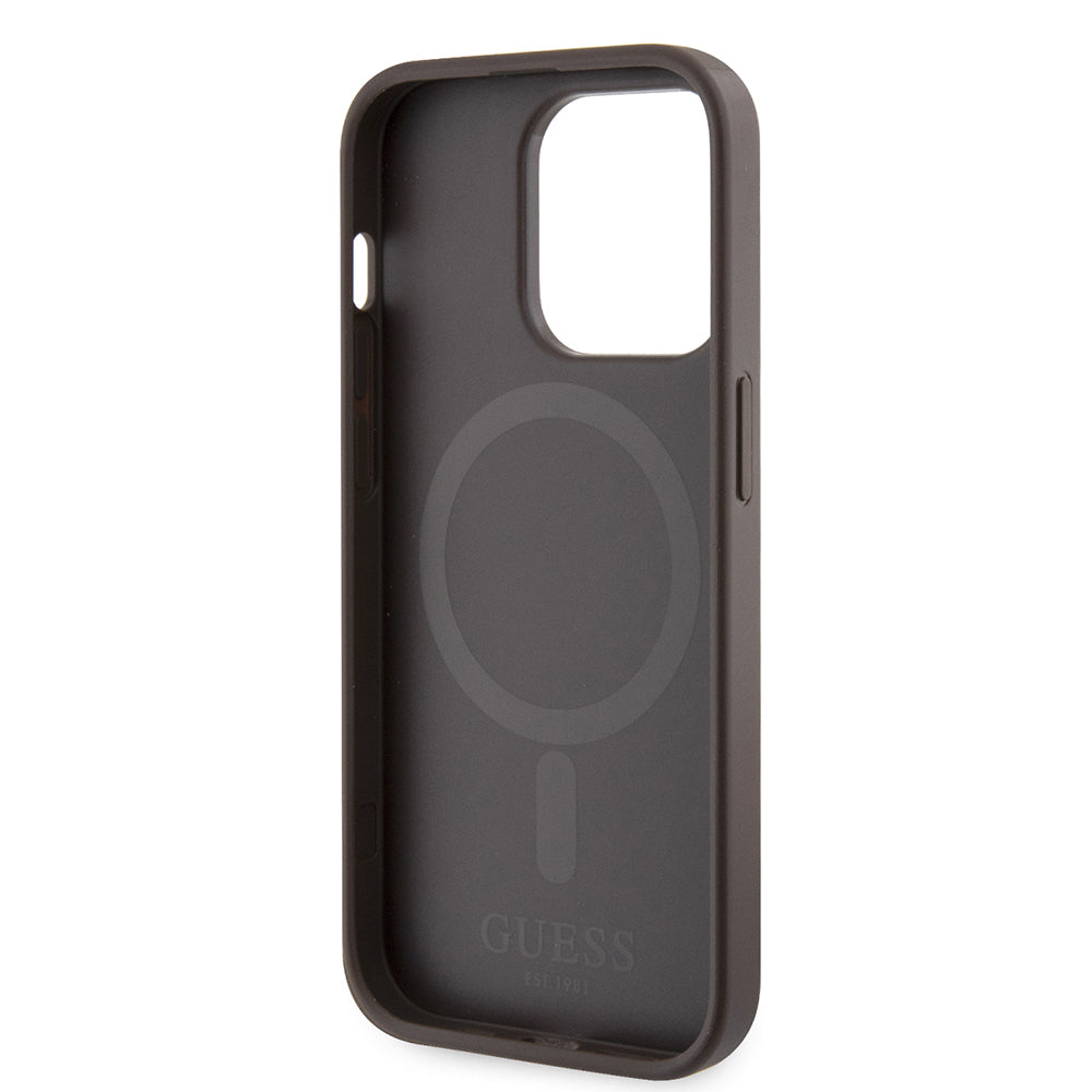 MagSafe hoesje voor Apple iPhone 15 Pro, Guess, 4G Printed Stripes, Bruin