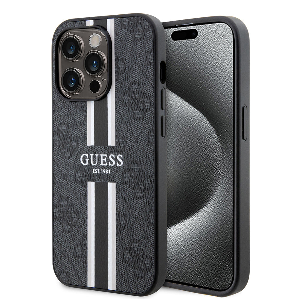 MagSafe hoesje voor Apple iPhone 15 Pro, Guess, 4G Printed Stripes, Zwart