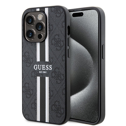 MagSafe hoesje voor Apple iPhone 15 Pro, Guess, 4G Printed Stripes, Zwart