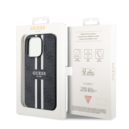 MagSafe hoesje voor Apple iPhone 15 Pro, Guess, 4G Printed Stripes, Zwart