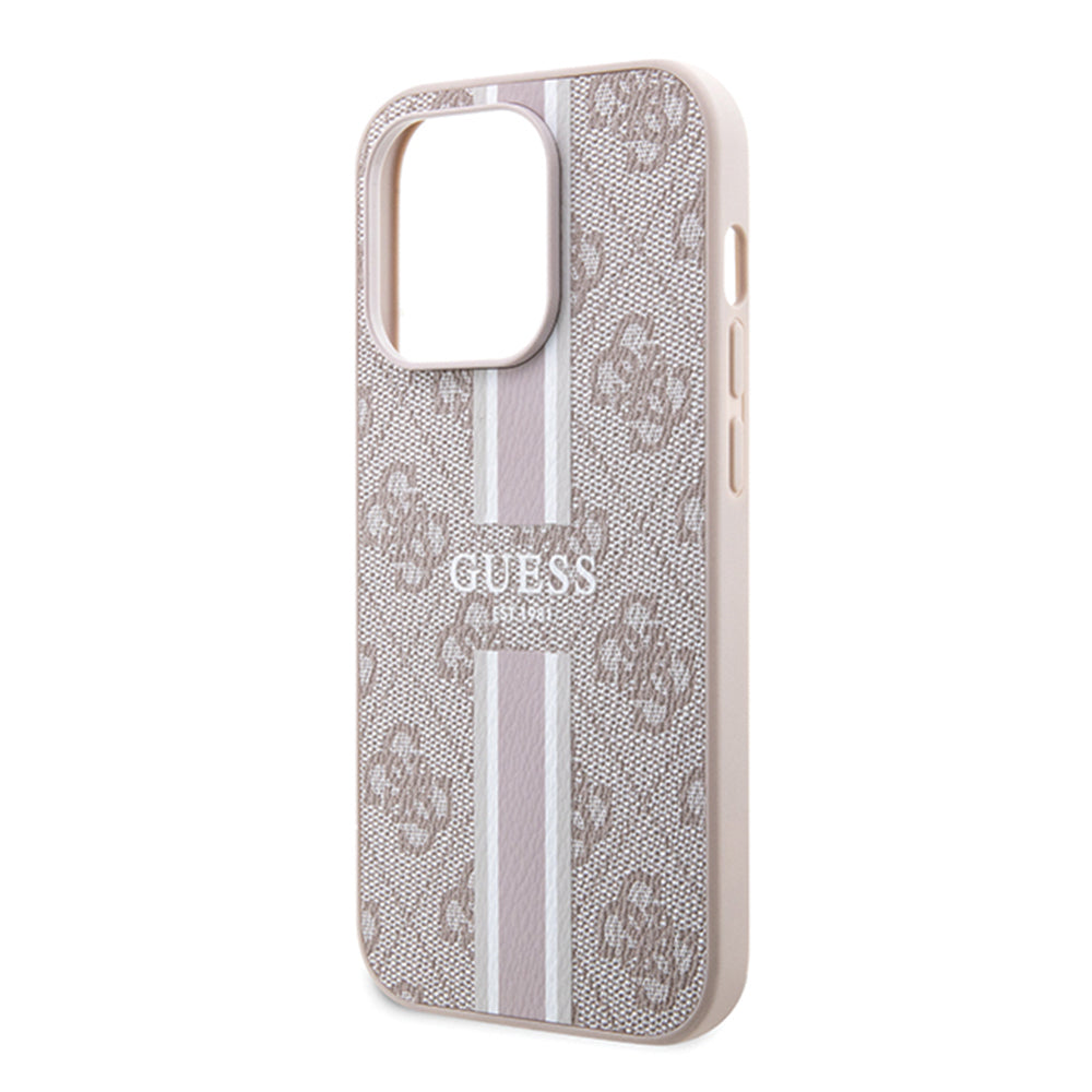 Coque MagSafe pour Apple iPhone 15 Pro, Guess, 4G Printed Stripes, Rose