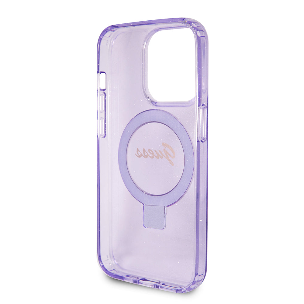 MagSafe hoes voor Apple iPhone 15 Pro, Guess, IML Ring Stand Glitter, Paars
