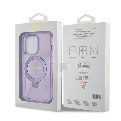 MagSafe hoes voor Apple iPhone 15 Pro, Guess, IML Ring Stand Glitter, Paars