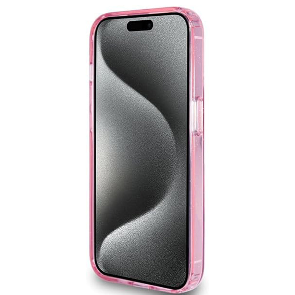 MagSafe hoes voor Apple iPhone 15 Pro, Guess, IML Ring Stand Glitter, Roze