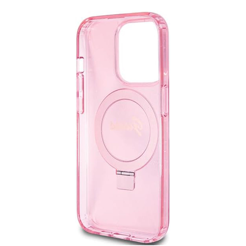 MagSafe hoes voor Apple iPhone 15 Pro, Guess, IML Ring Stand Glitter, Roze
