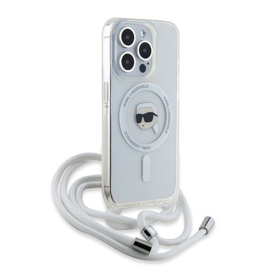 MagSafe Case for Apple iPhone 15 Pro, Karl Lagerfeld, IML Crossbody Karl's Head, Transparent