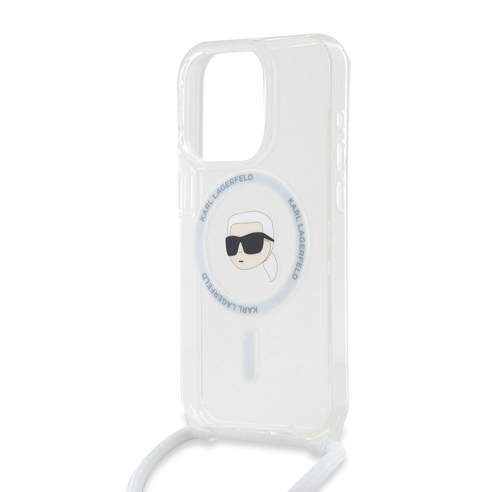 Coque MagSafe pour Apple iPhone 15 Pro, Karl Lagerfeld, IML Crossbody Karl's Head, Transparente
