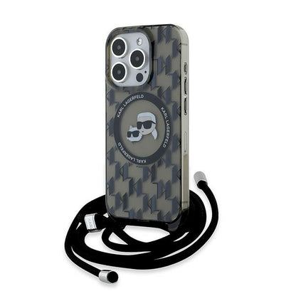 MagSafe Case for Apple iPhone 15 Pro, Karl Lagerfeld, IML Crossbody Monogram Karl & Choupette's Heads, Black