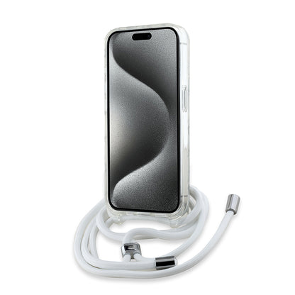 Étui MagSafe pour Apple iPhone 15 Pro, Karl Lagerfeld, IML Crossbody Monogramme Karl & Têtes de Choupette, Transparent