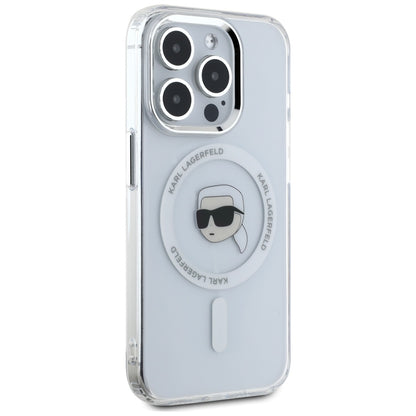 MagSafe Hülle für Apple iPhone 15 Pro, Karl Lagerfeld, IML Metal Karl's Head, Weiß