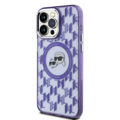 MagSafe hoesje voor Apple iPhone 15 Pro, Karl Lagerfeld, IML Monogram Karl & Choupette's Heads, Paars