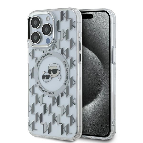 MagSafe hoesje voor Apple iPhone 15 Pro, Karl Lagerfeld, IML Monogram Karl & Choupette's Heads, Transparant