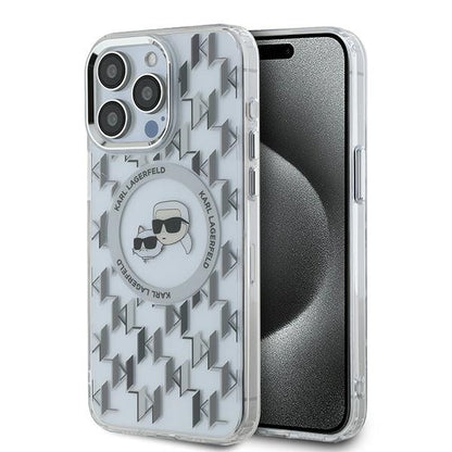 MagSafe hoesje voor Apple iPhone 15 Pro, Karl Lagerfeld, IML Monogram Karl & Choupette's Heads, Transparant