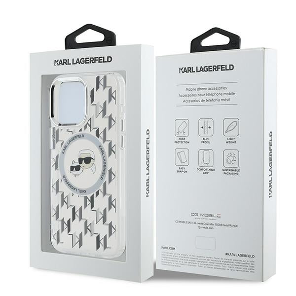 MagSafe hoesje voor Apple iPhone 15 Pro, Karl Lagerfeld, IML Monogram Karl & Choupette's Heads, Transparant