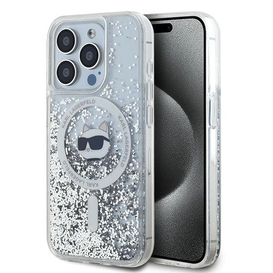 MagSafe Hülle für Apple iPhone 15 Pro, Karl Lagerfeld, Liquid Glitter Choupette Head, Transparent