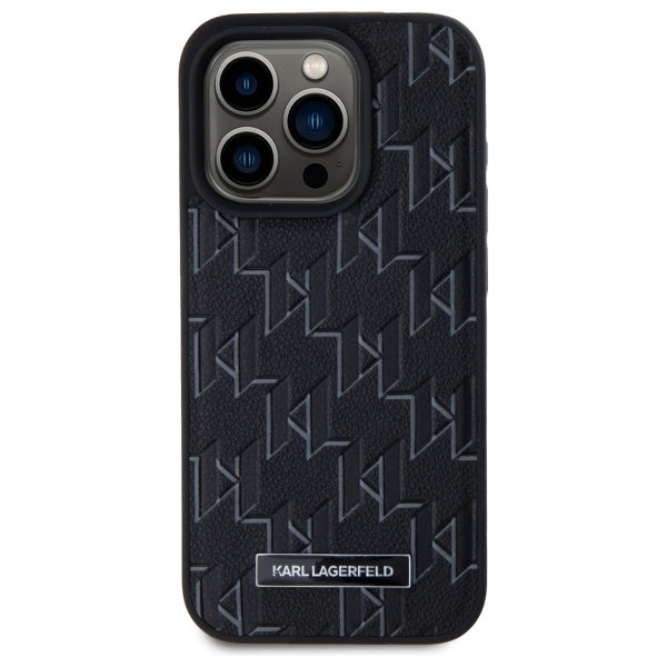 Étui MagSafe pour Apple iPhone 15 Pro, Karl Lagerfeld, Logo Métal Monogramme, Noir