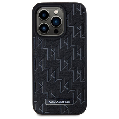 Étui MagSafe pour Apple iPhone 15 Pro, Karl Lagerfeld, Logo Métal Monogramme, Noir