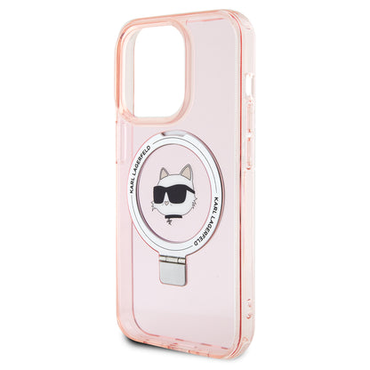MagSafe hoes voor Apple iPhone 15 Pro, Karl Lagerfeld, Ring Stand Choupette's Head, Roze