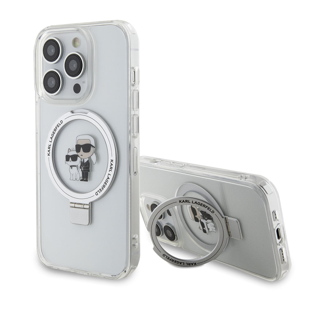 MagSafe hoes voor Apple iPhone 15 Pro, Karl Lagerfeld, Ring Stand Karl & Choupette, Wit