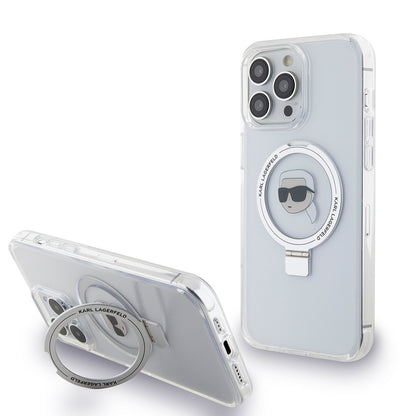 MagSafe hoes voor Apple iPhone 15 Pro, Karl Lagerfeld, Ring Stand Karl's Head, Wit
