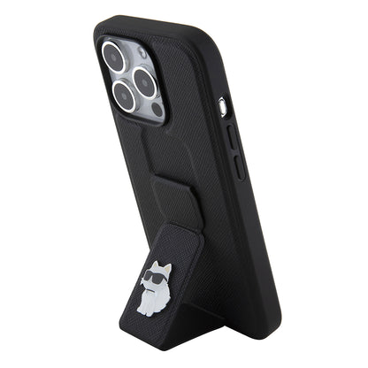 Étui MagSafe pour Apple iPhone 15 Pro, Karl Lagerfeld, Saffiano Gripstand Choupette, Noir