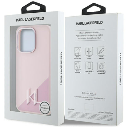 MagSafe Case for Apple iPhone 15 Pro, Karl Lagerfeld, Silicone Shadow Metal Initial, Pink