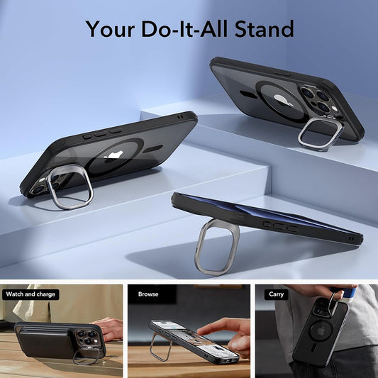 Coque MagSafe pour Apple iPhone 15 Pro Max, ESR, Classic Hybrid Kickstand, Noire Transparente