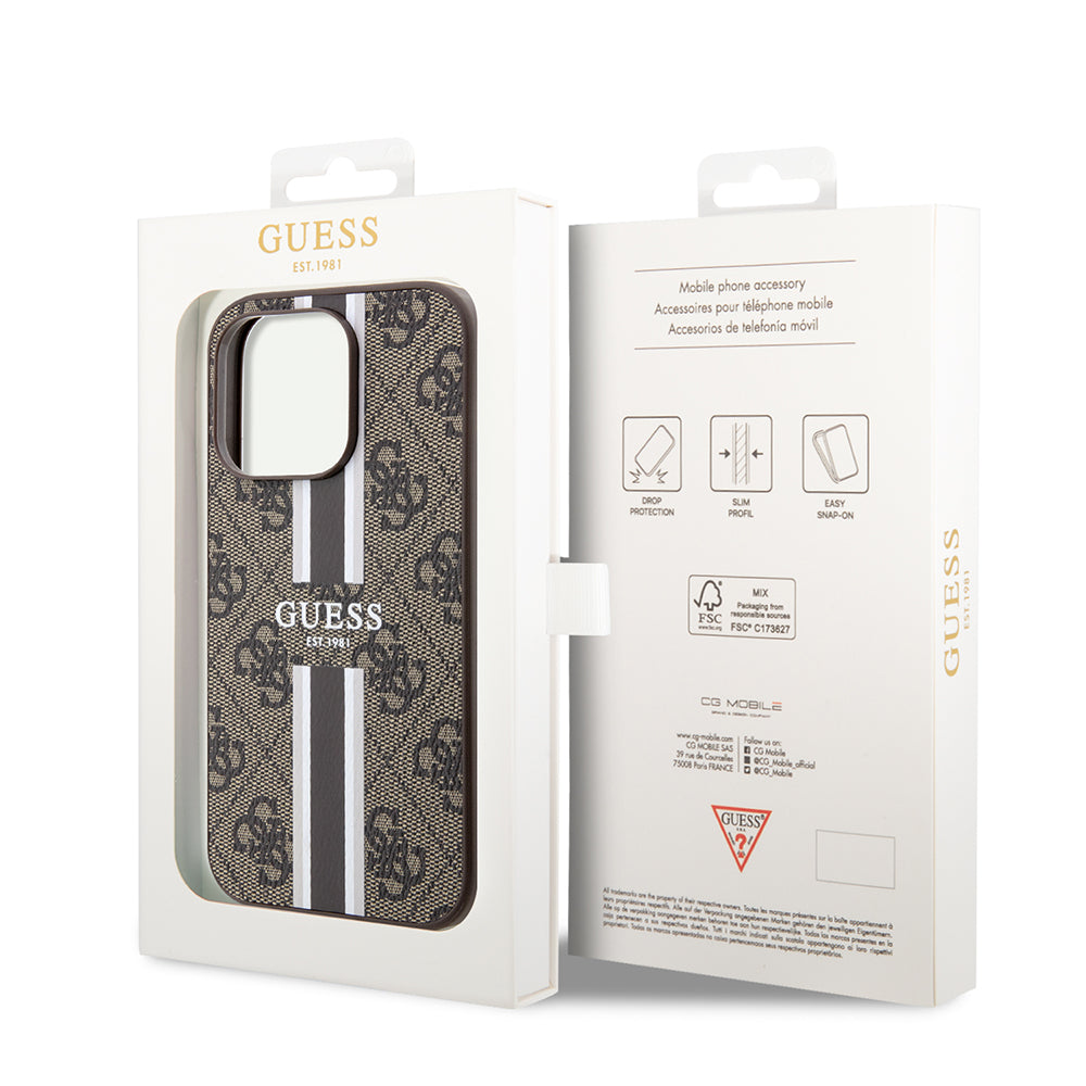 MagSafe hoesje voor Apple iPhone 15 Pro Max, Guess, 4G Printed Stripes, Bruin