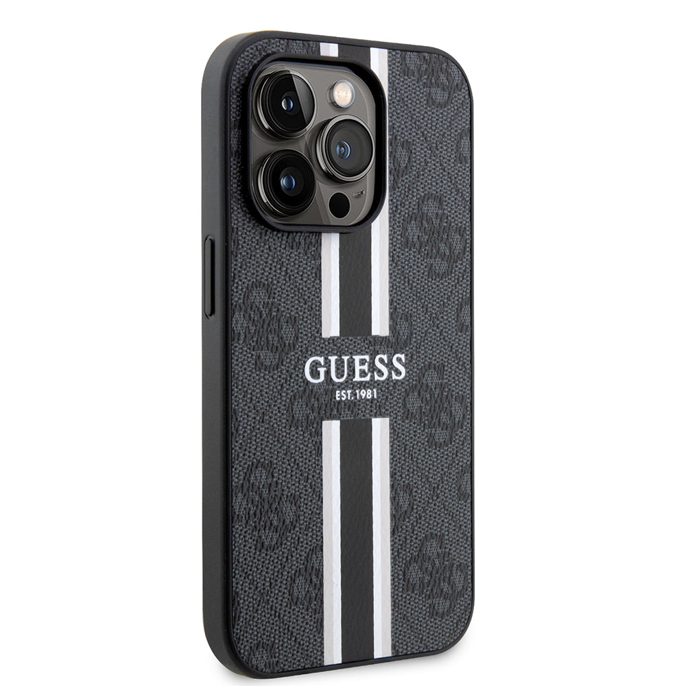 MagSafe hoesje voor Apple iPhone 15 Pro Max, Guess, 4G Printed Stripes, Zwart