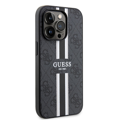 MagSafe hoesje voor Apple iPhone 15 Pro Max, Guess, 4G Printed Stripes, Zwart
