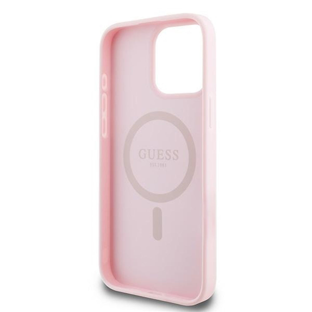 MagSafe hoes voor Apple iPhone 15 Pro Max, Guess, Grained Gold Ring, Roze