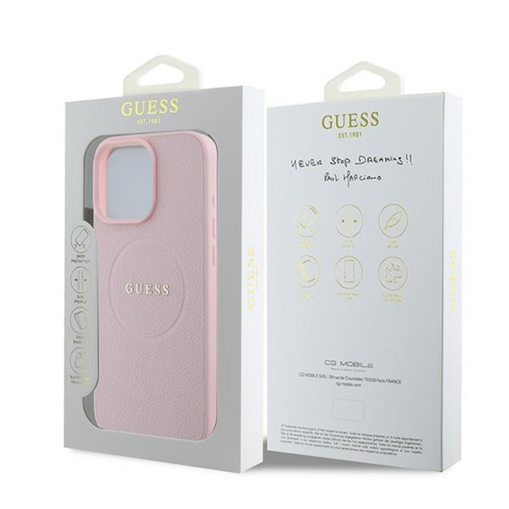 MagSafe hoes voor Apple iPhone 15 Pro Max, Guess, Grained Gold Ring, Roze