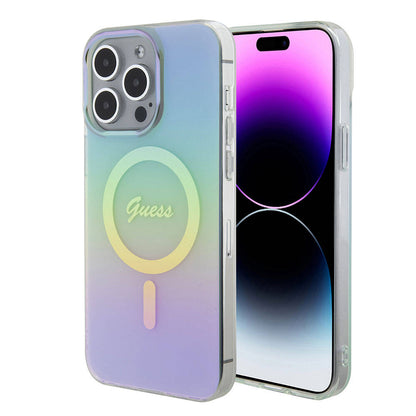 MagSafe hoesje voor Apple iPhone 15 Pro Max, Guess, IML Iridescent, Turquoise