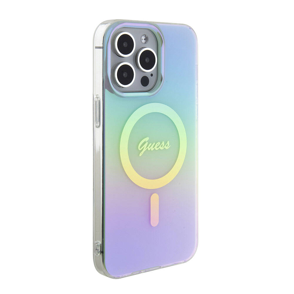 MagSafe hoesje voor Apple iPhone 15 Pro Max, Guess, IML Iridescent, Turquoise