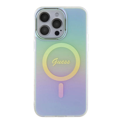 MagSafe hoesje voor Apple iPhone 15 Pro Max, Guess, IML Iridescent, Turquoise