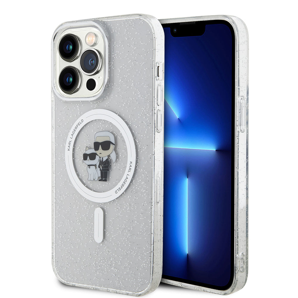 Étui MagSafe pour Apple iPhone 15 Pro Max, Karl Lagerfeld, Paillettes, Transparent