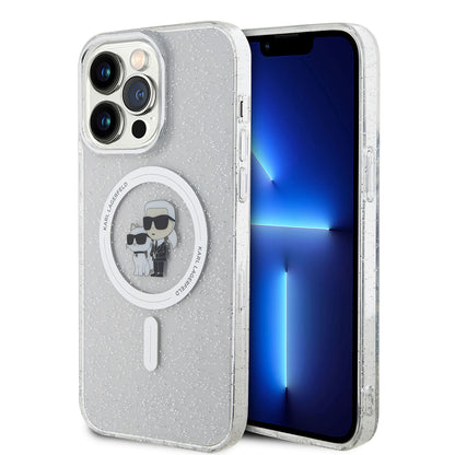 Étui MagSafe pour Apple iPhone 15 Pro Max, Karl Lagerfeld, Paillettes, Transparent