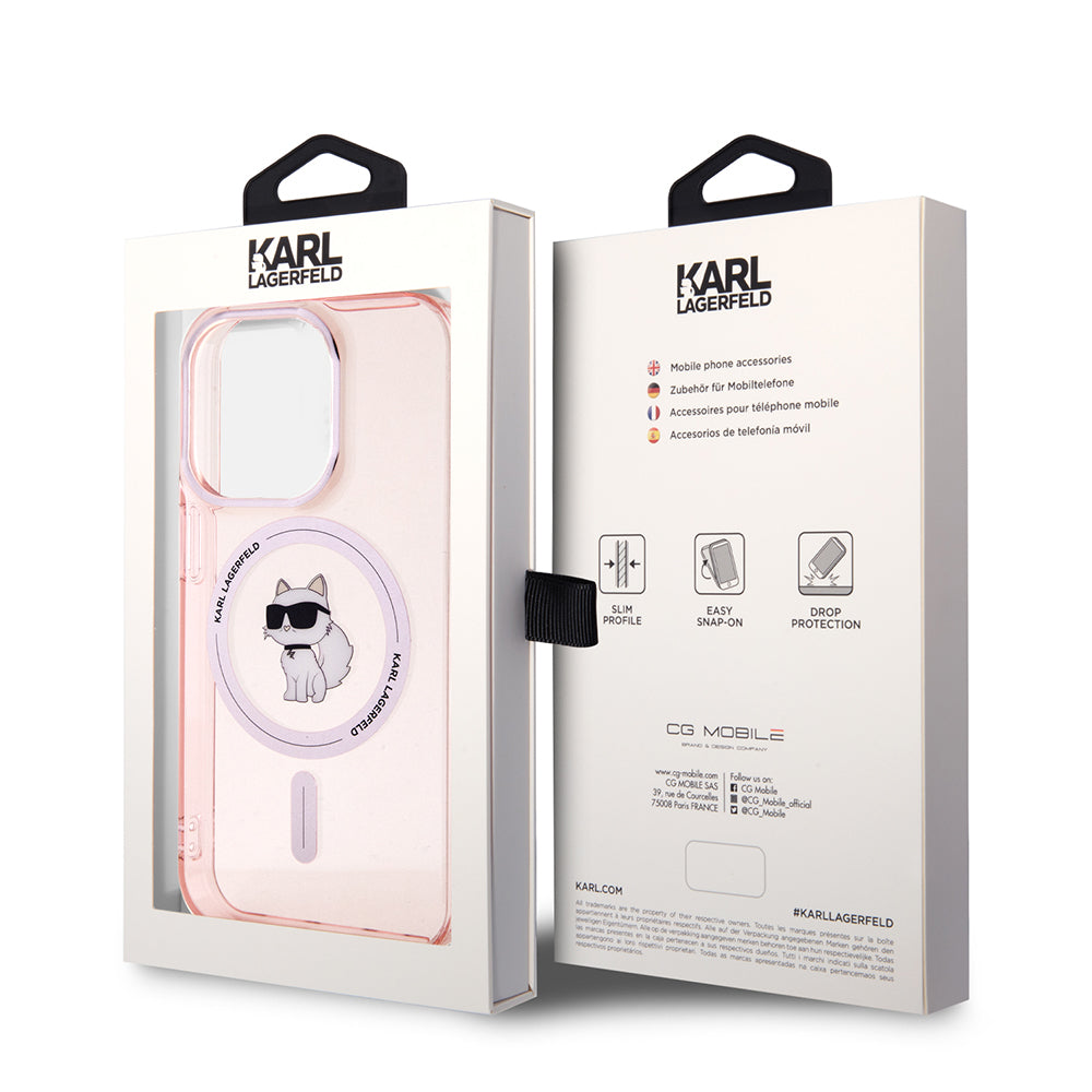 MagSafe hoesje voor Apple iPhone 15 Pro Max, Karl Lagerfeld, IML Choupette, Roze