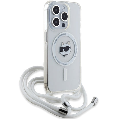 MagSafe hoes voor Apple iPhone 15 Pro Max, Karl Lagerfeld, IML Crossbody Choupette's Head with Strap, Transparant
